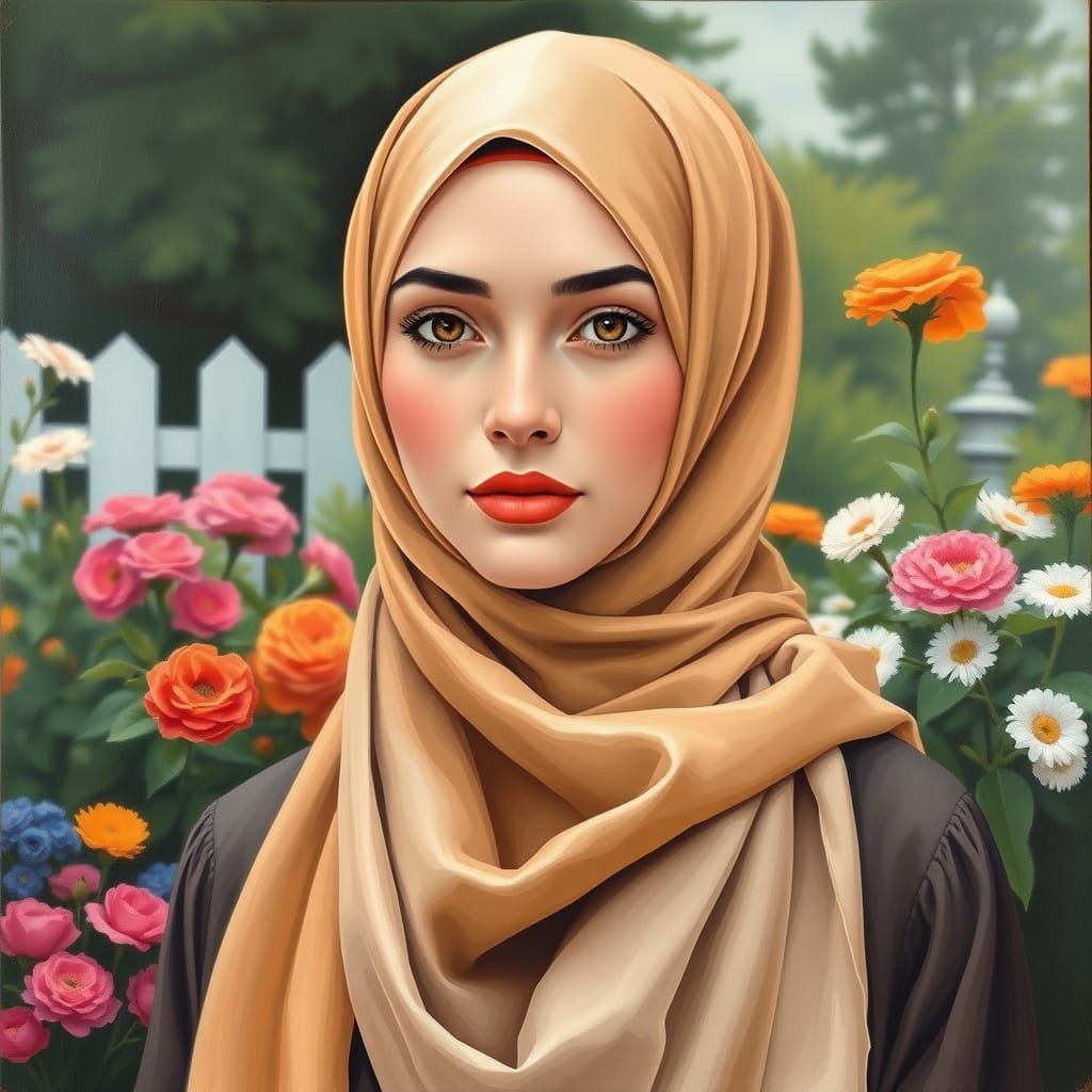 Modern Oil Painting of Ukrainian Woman in Hijab