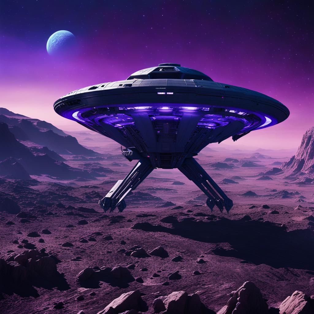 Futuristic Spacecraft Hovering Over Alien Moon in Cinematic ...