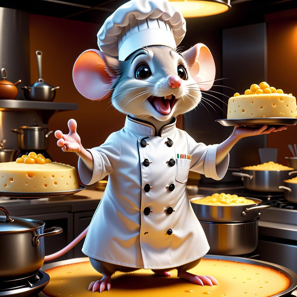 Mouse Chef Presents Cheese Souffle: 3D Digital Art