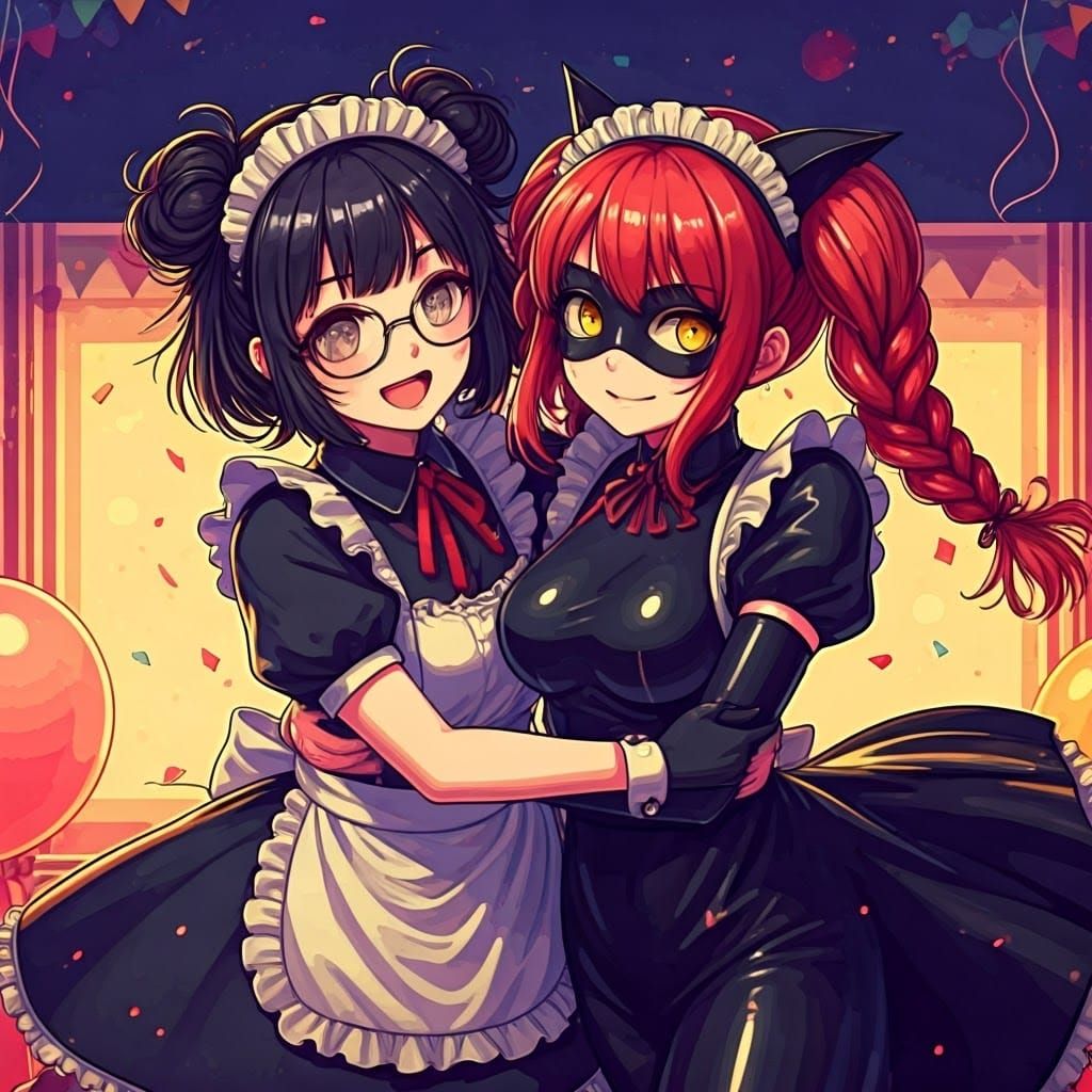 Retro Pixel Art Maids in Love