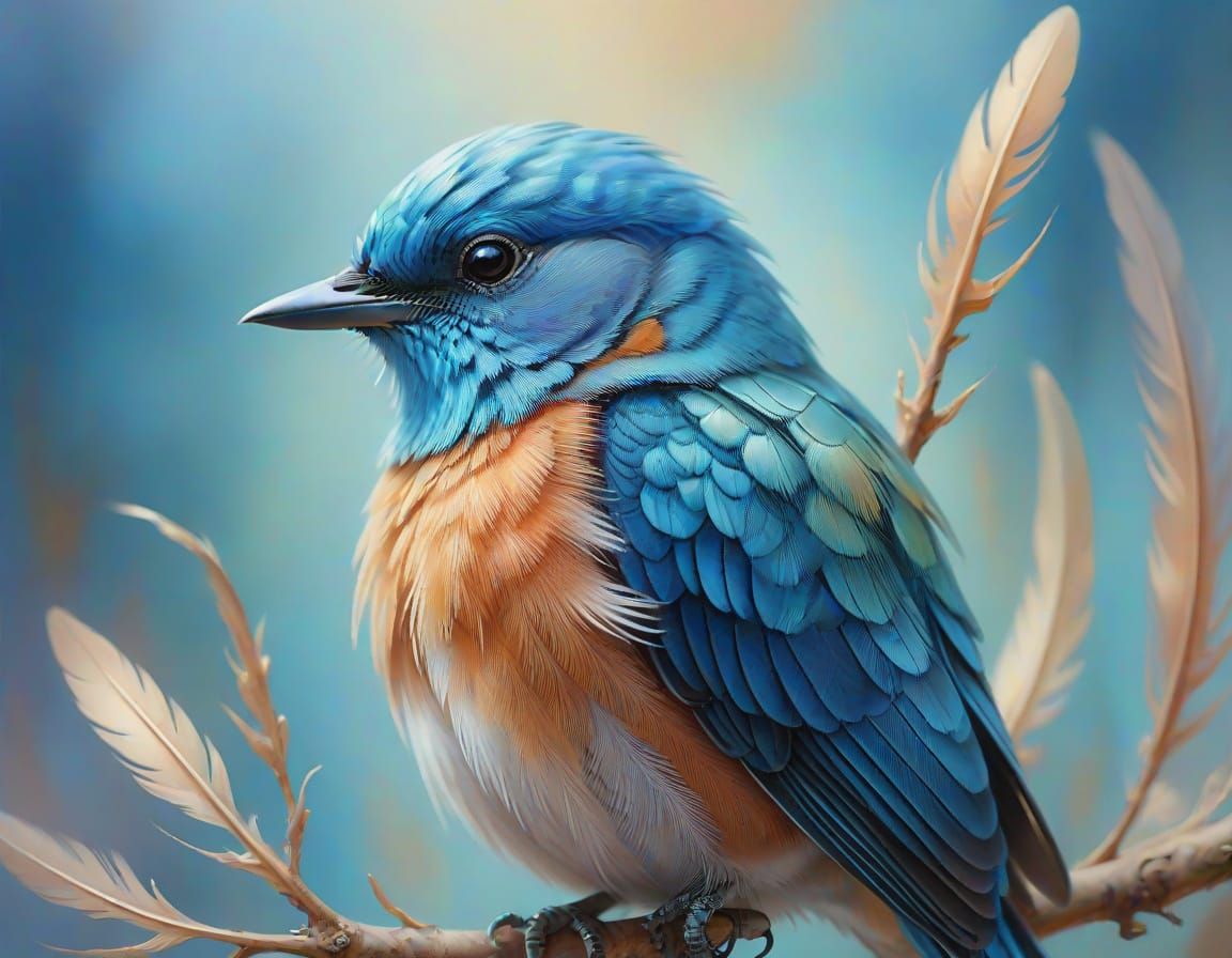 Surreal Blue Bird Macro Oil Painting