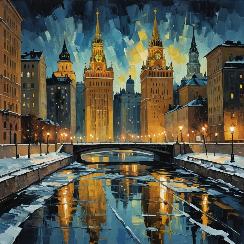 Neo-Expressionist Moscow Cityscape at Night