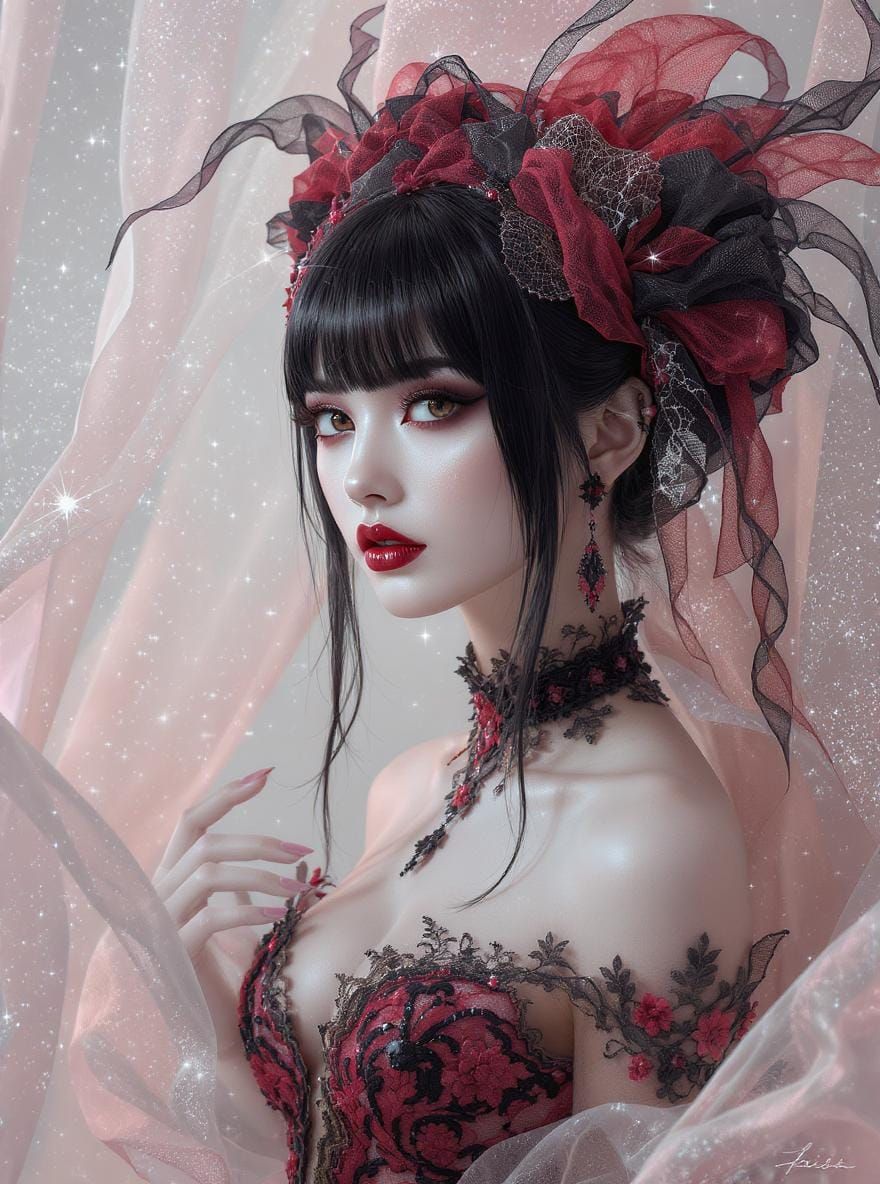 Gothic Woman in Dreamy Pastel Hues