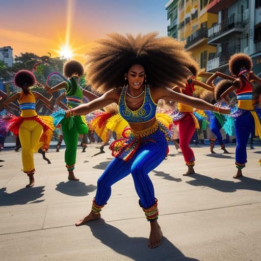 Dynamic Capoeira Dancer in Kinetic Splash Art Style