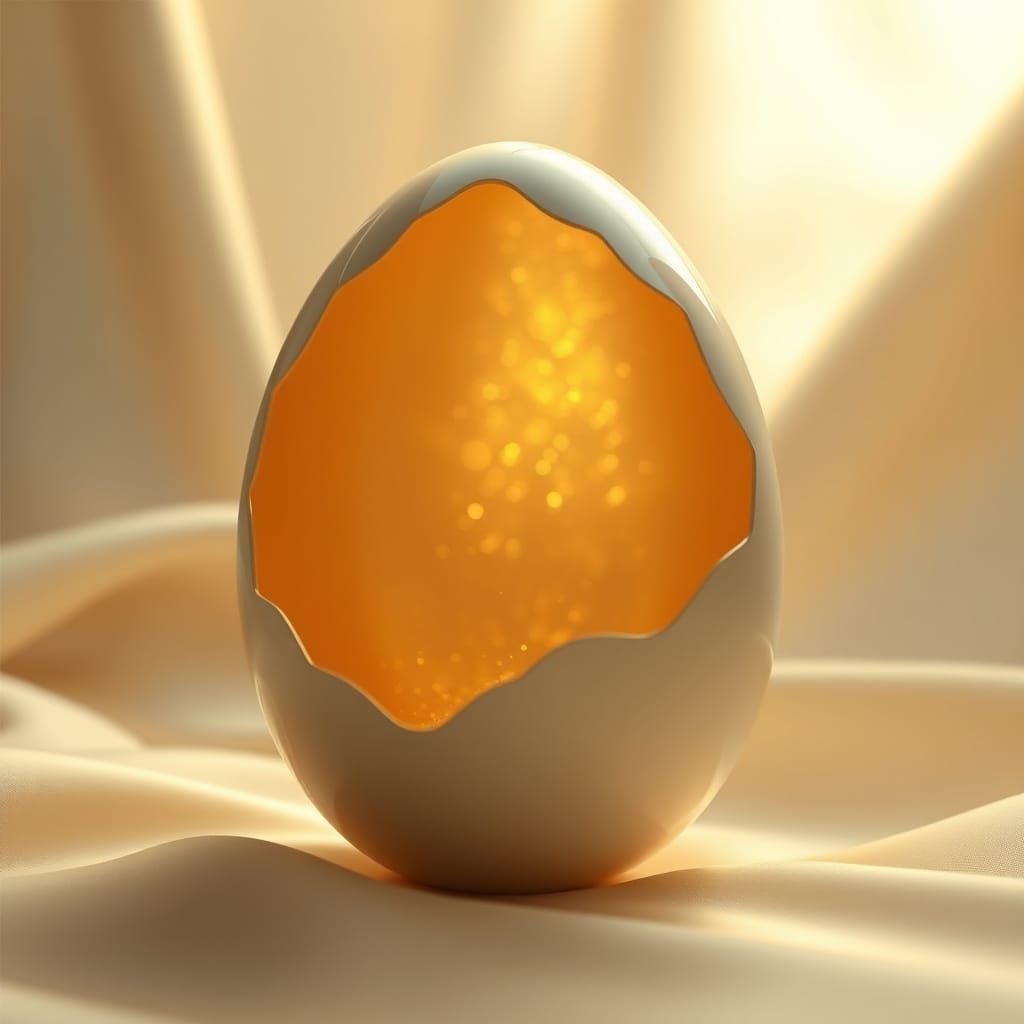 Surreal Porcelain Egg Unveils Glowing Golden Interior Amidst...