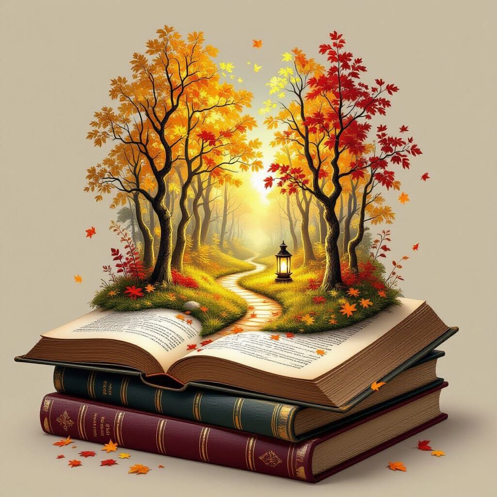 Enchanted Forest Blooms on Antique Book Pages