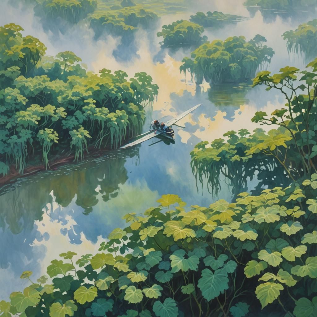 Hydroplane Kudzu Impasto Gouache Impressionist Masterpiece