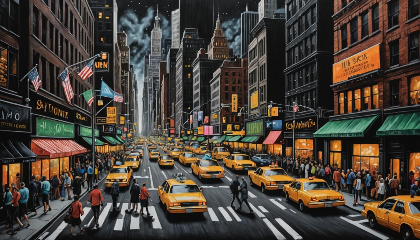 Colorful Chalk Drawing of New York Street