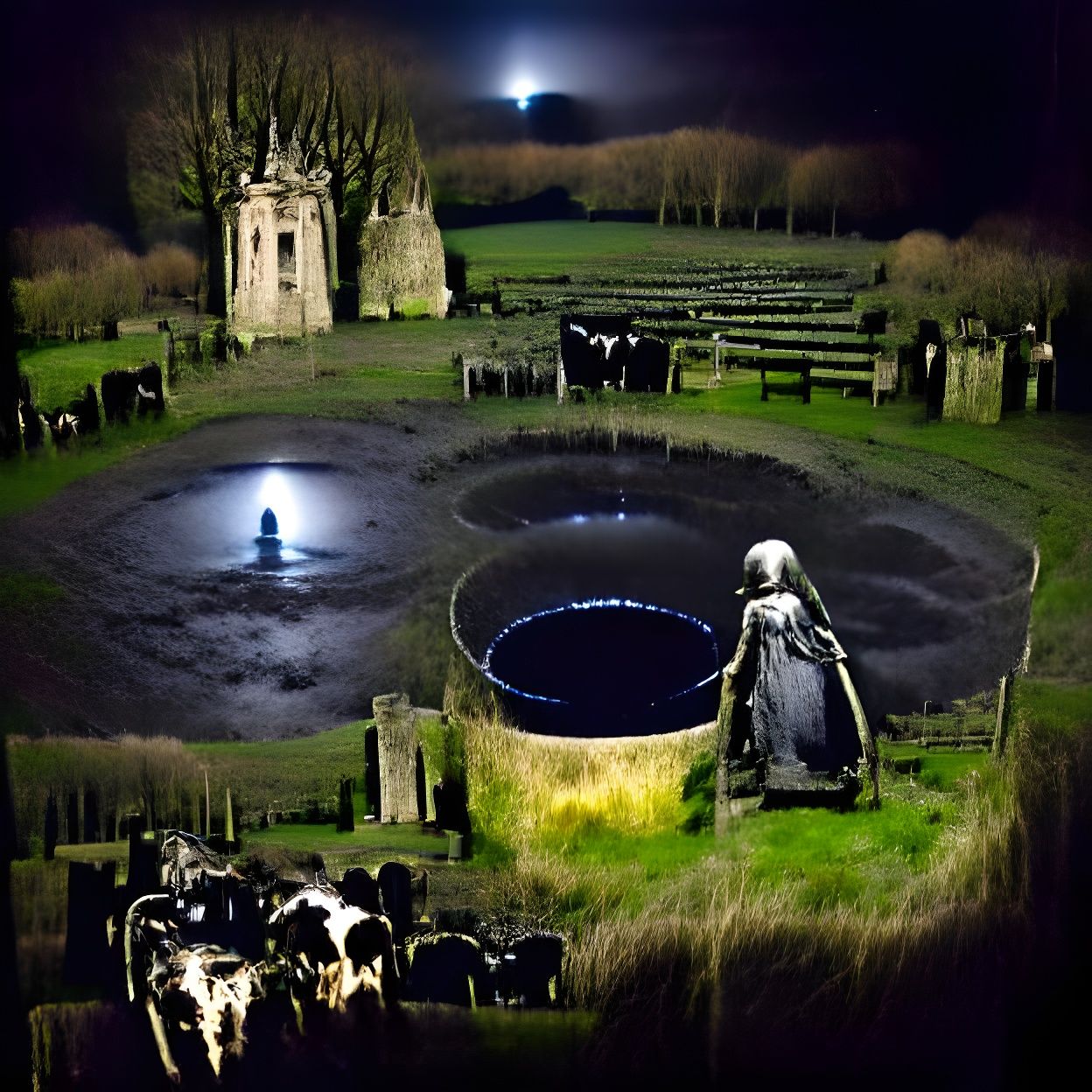 Eerie Well of Souls Under Moonlight