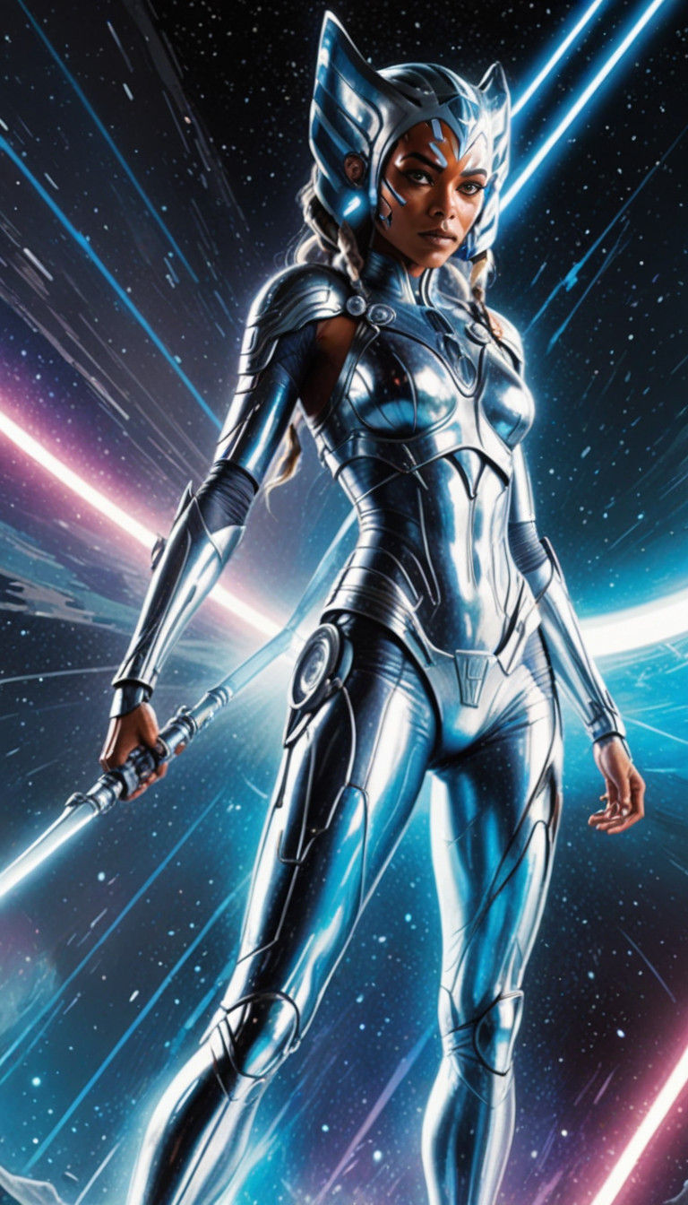 Epic Cosmic Silver Surfer Ahsoka in a Galactic Vortex