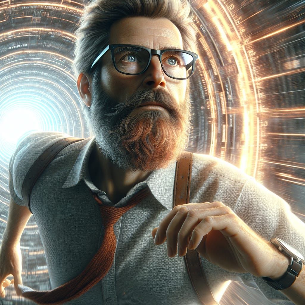 Man Leaps Through Dimensional Portal in Hyperrealistic Style