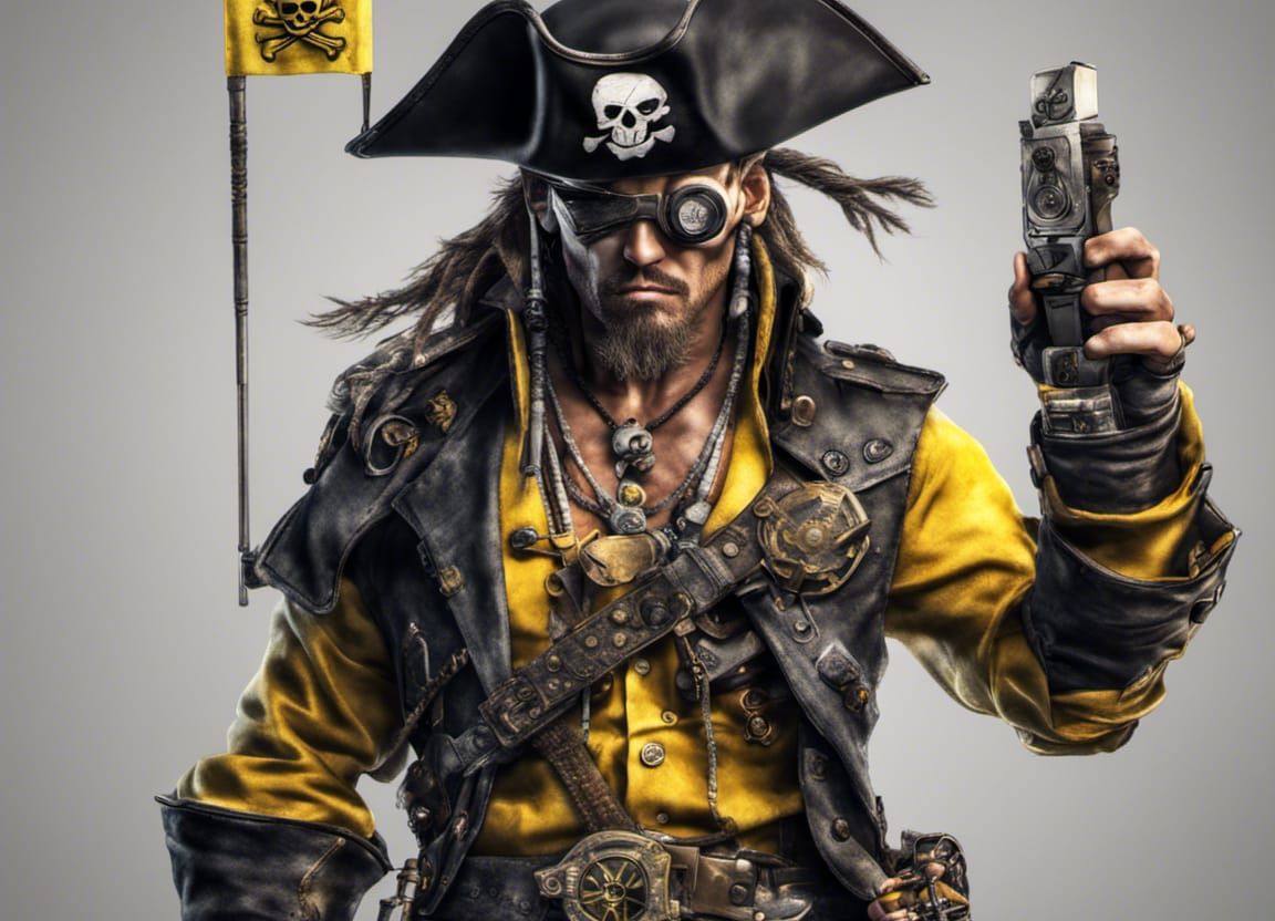 Hyperrealistic Futuristic Pirate with Electronic Stick