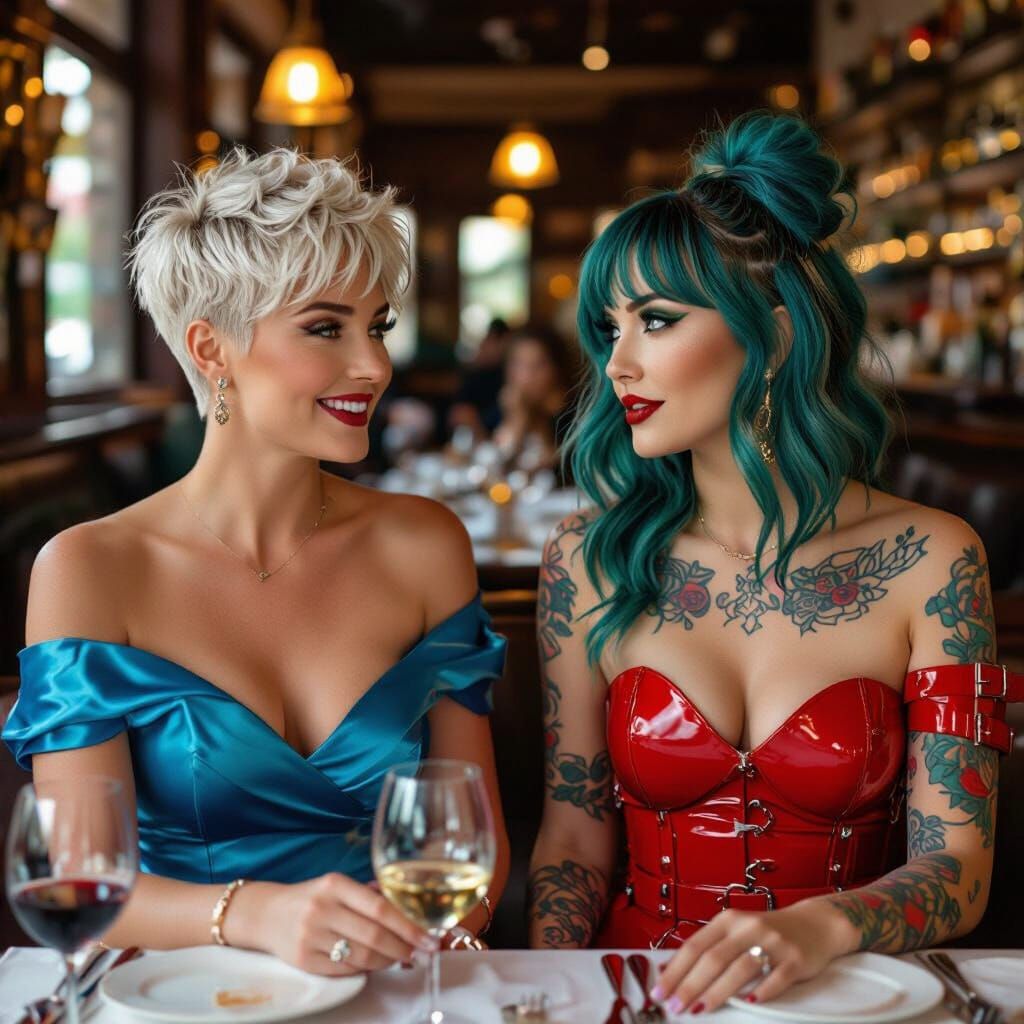 Two Women Dining in a Classy Restaurant