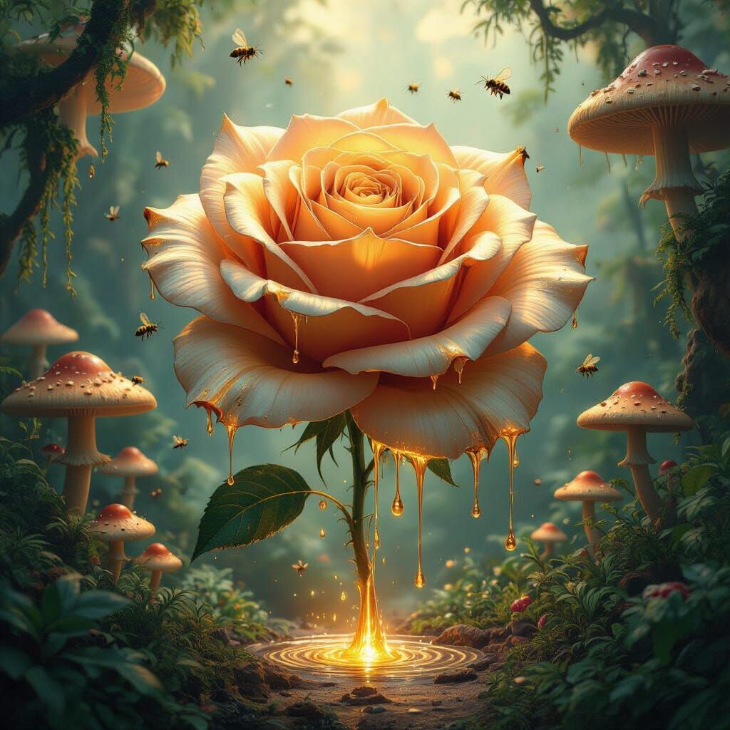 Surreal Rose in Alien Jungle: A Dreamscape