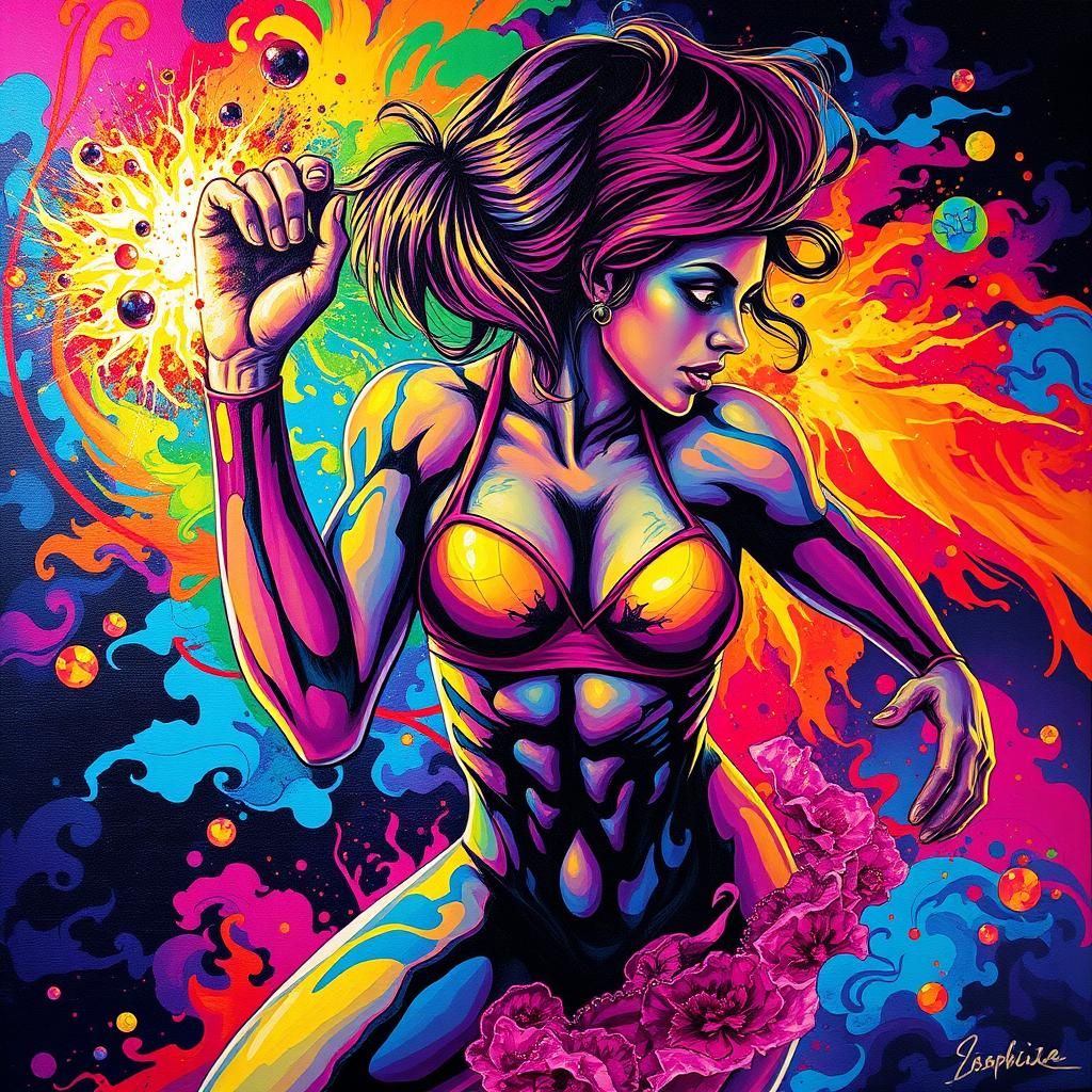 Vibrant Fitness Scene in Surrealist Style