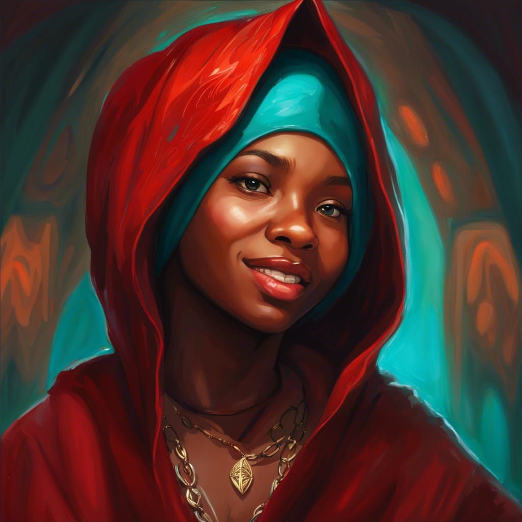 Young Woman in Red Robes: Dark Fantasy Portrait