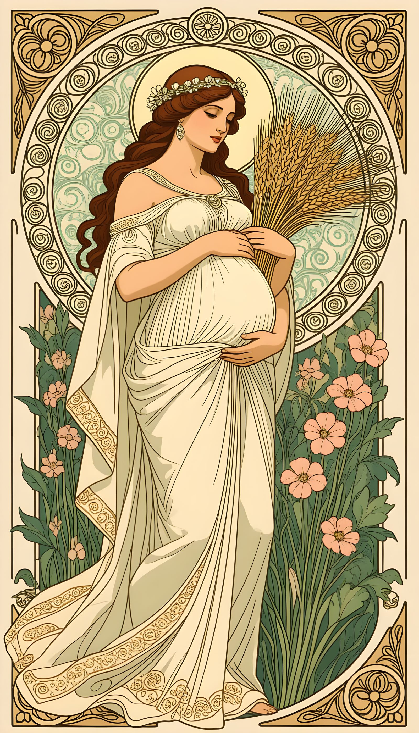 Art Nouveau Demeter with Wheat, Mucha Style