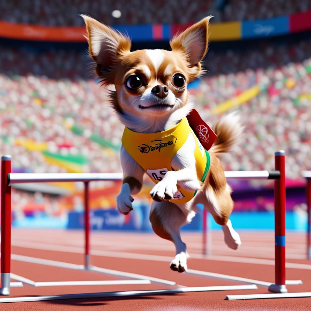 Chihuahua Competes in Olympic Hurdles in Disney Style