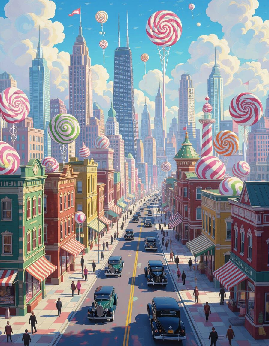 Candy Cityscape in Abstract Expressionist Style