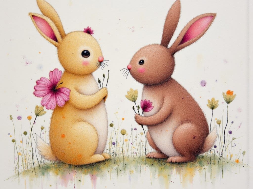 Abstract Alcohol Ink Rabbits in Expressionist Style