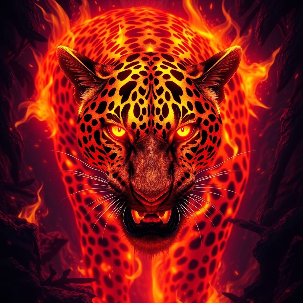 Surreal Jaguar Roams Molten Rainforest Shadows in Vibrant, F...