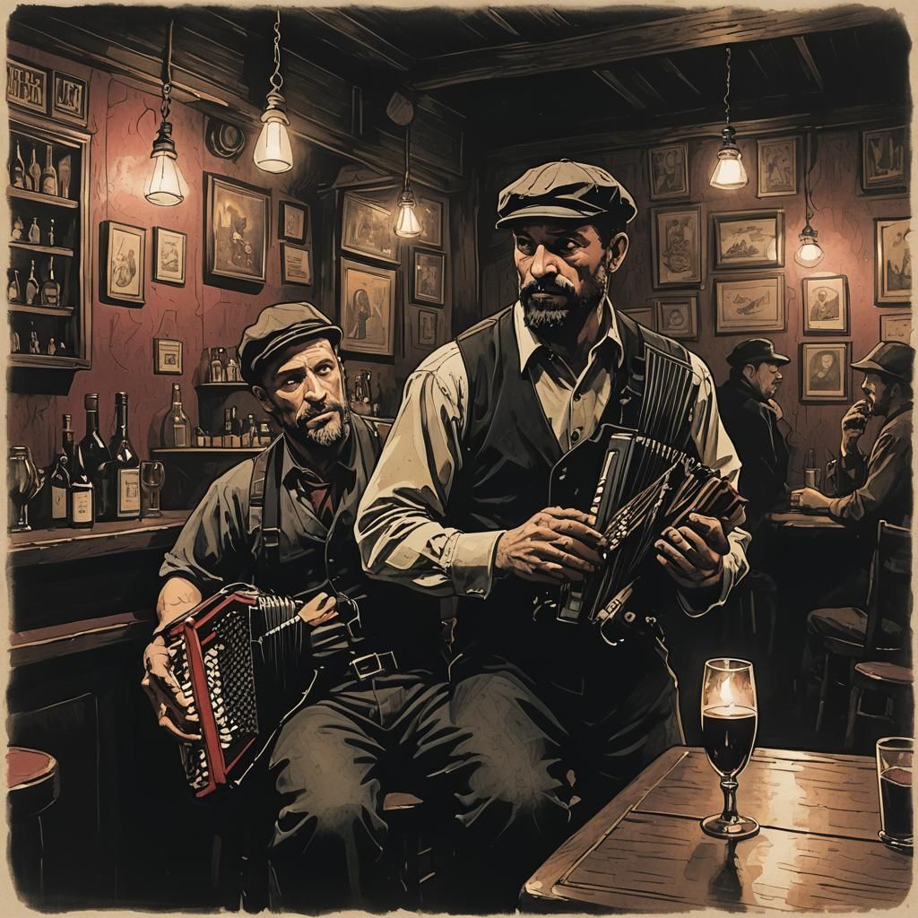 Frogman Plays Accordion in Italian Bar, Gothic Style