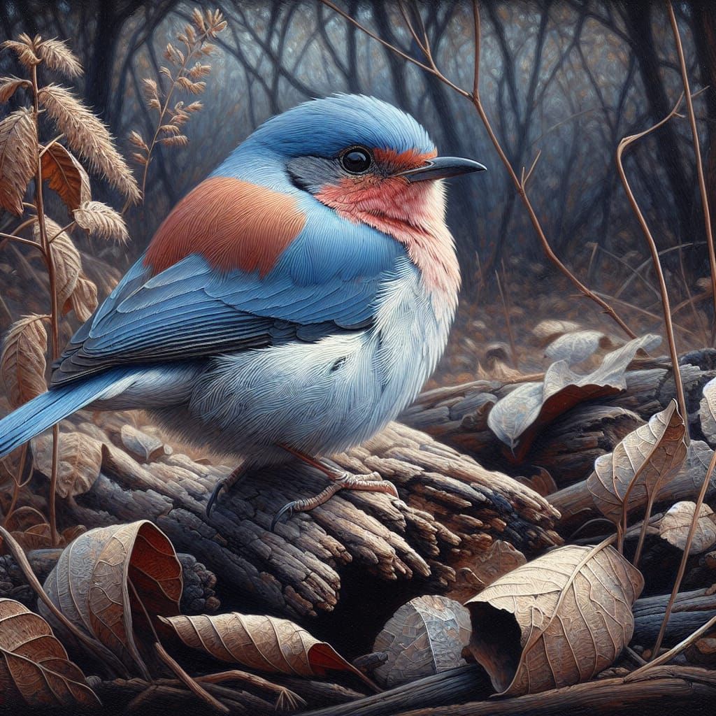 Dainty Red-cheeked Cordon-blue Perched on Bark Amidst Woodla...