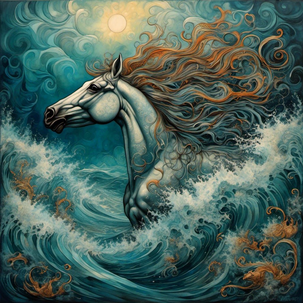 Neptune's Horses: Iridescent Art Deco Ocean Scene