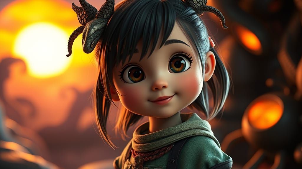 Pixar-Style Cartoon Girl in Fantasy Setting