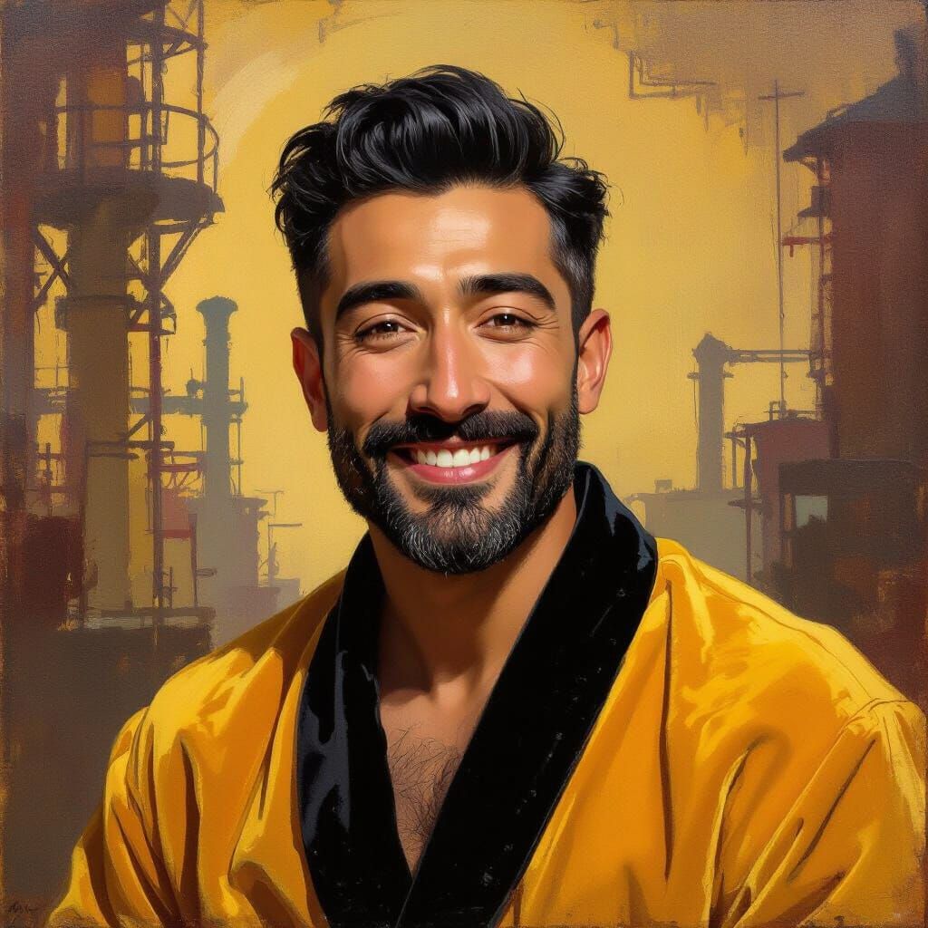Joyous Man in Yellow Velvet Bathrobe, Impressionist Style