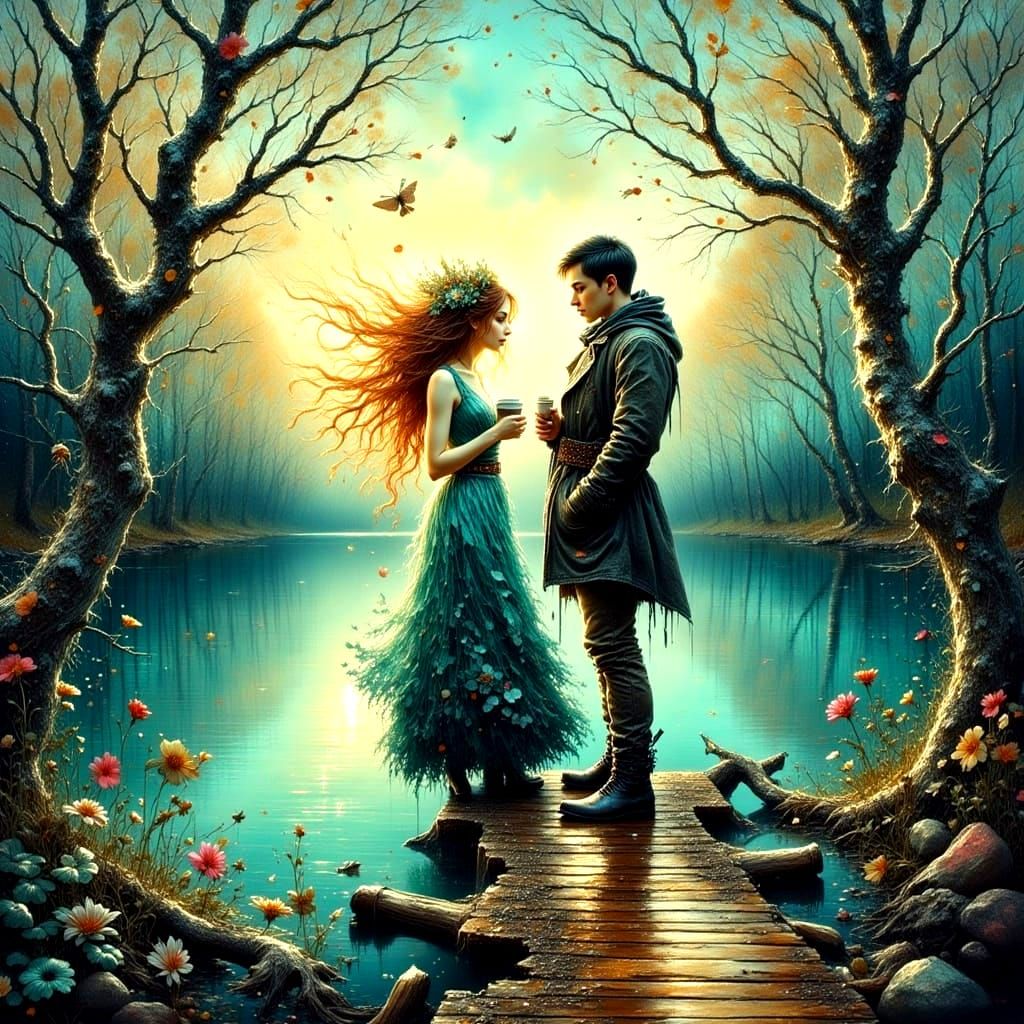 Lakeside Scene in Impasto Oil Painting Style