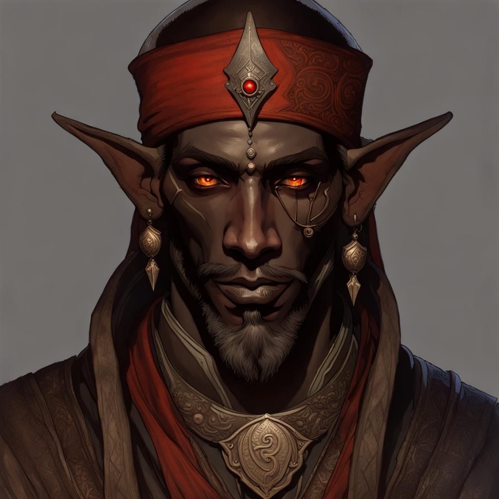 Dark Elf Trader in Alphonse Mucha Style