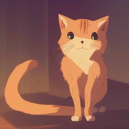 Cute Cat in Studio Ghibli Anime Style