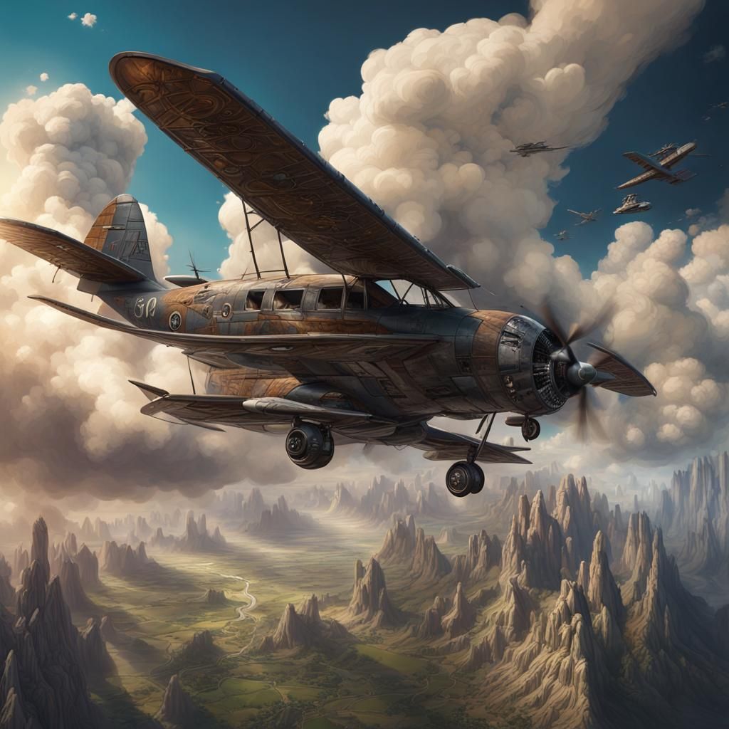 Futuristic Airplane Under Attack: Matte Painting