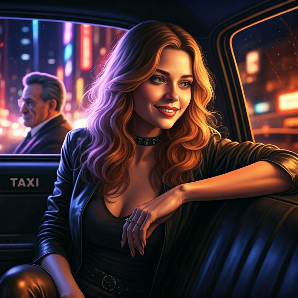Night Taxi Ride: City Lights and Dreams