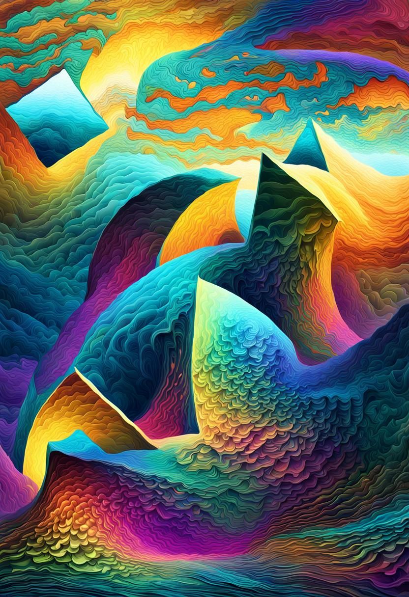 Surreal Cubist Landscape with Fractal Vector Art