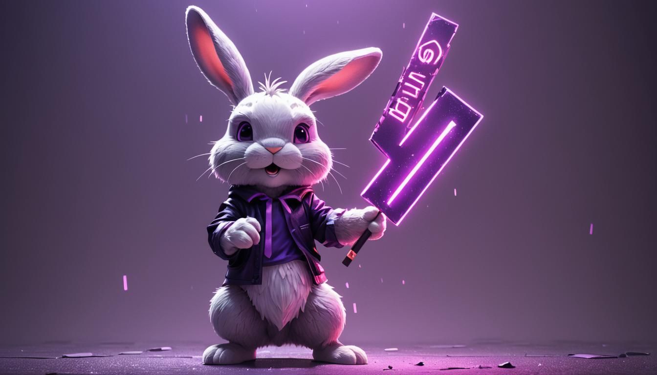 Dramatic 3D Anime Bunny with Glowing DeathBall Sign