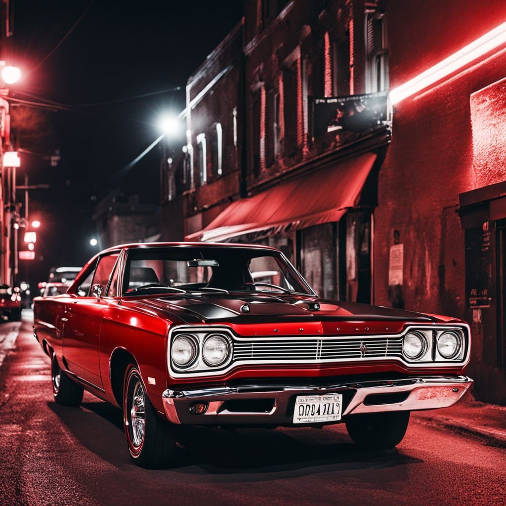 Midnight Red 1968 Plymouth Roadrunner in Retrofuturism