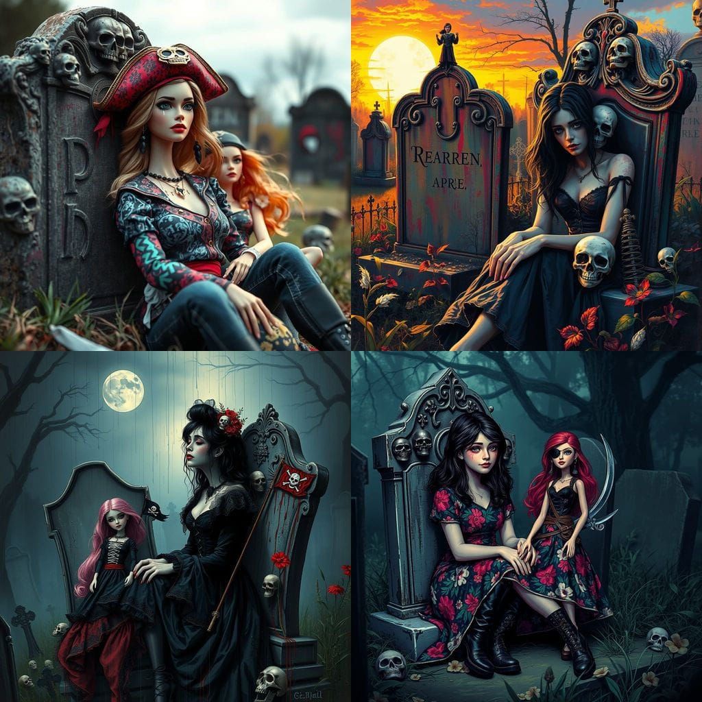 Vibrant Cemetery Portrait in Graffiti Style