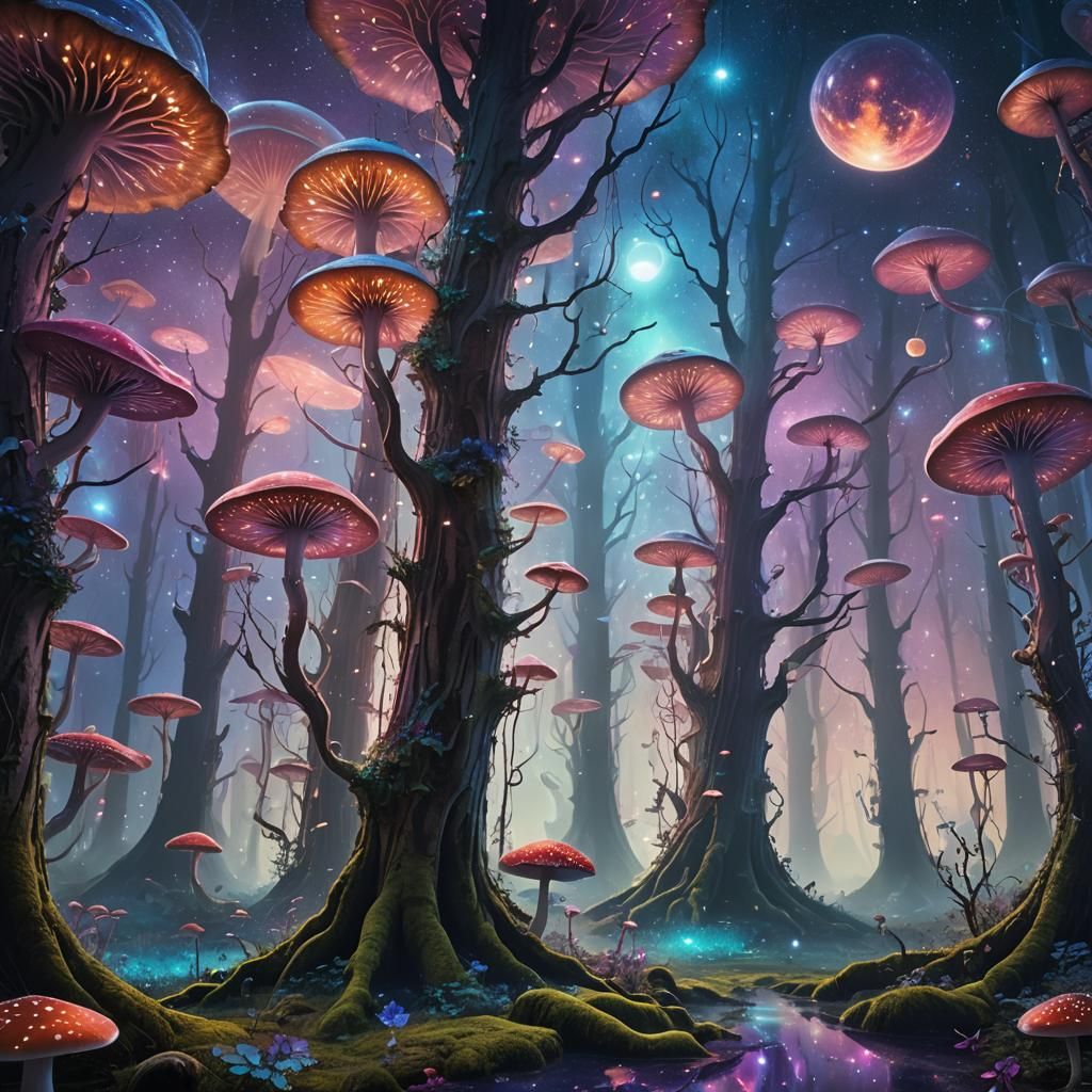 Mystical Forest Floating in Space: Fantasy Matte Painting