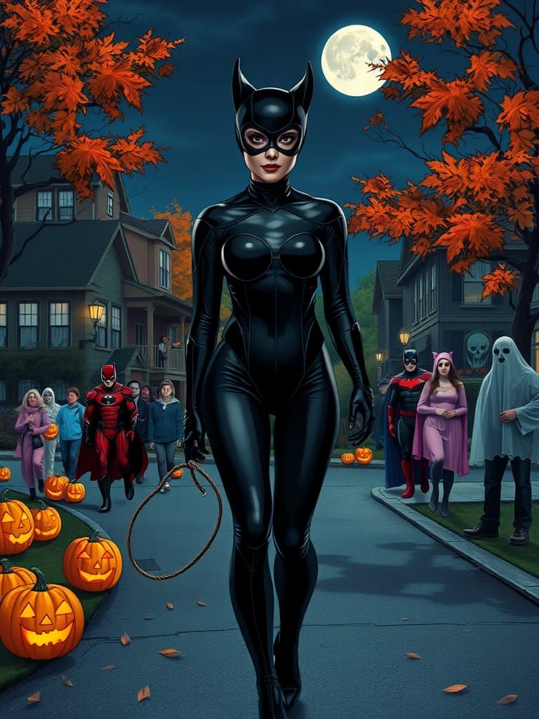 Catwoman Halloween Night in Gothic Style