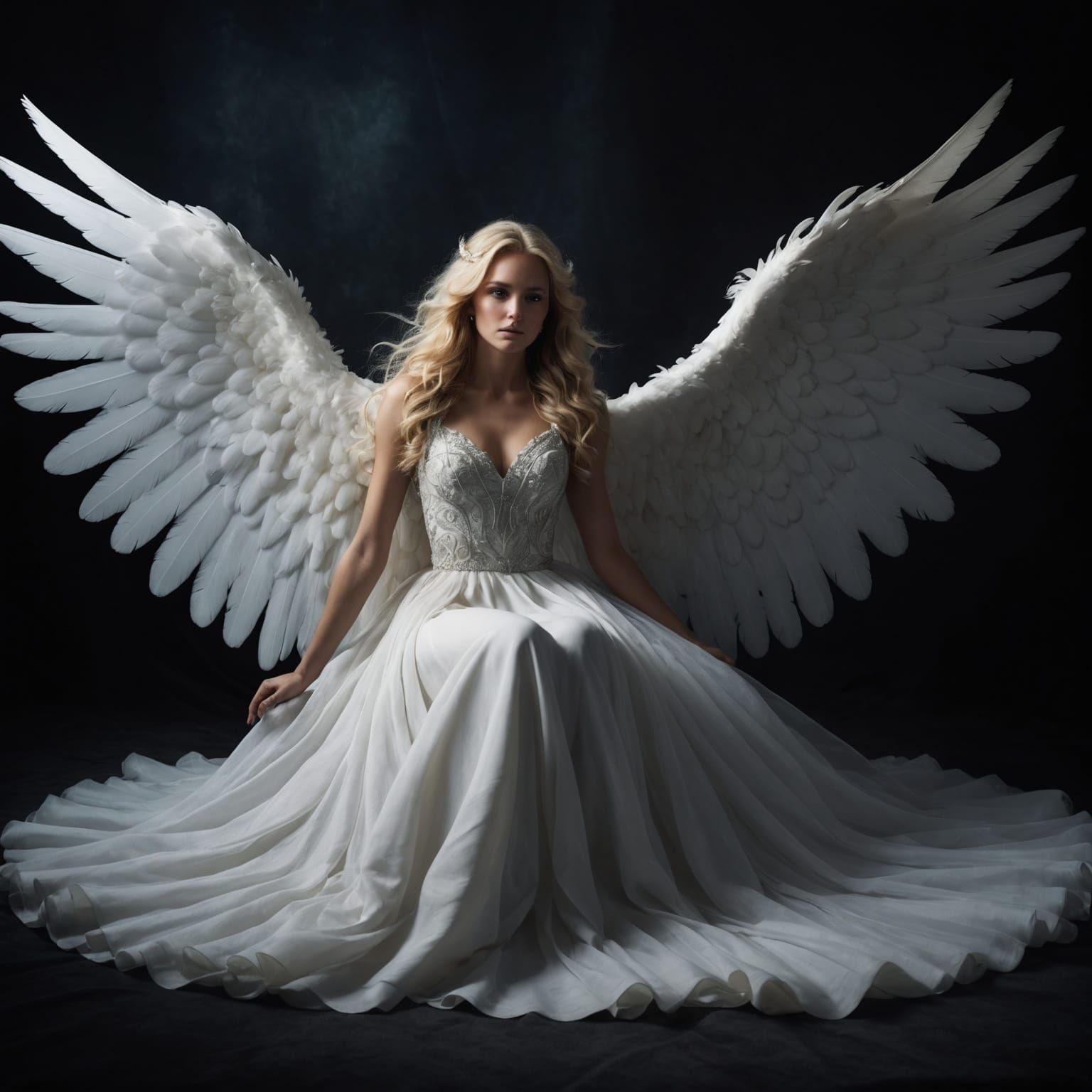 Ethereal Angel Portrait with White Wings
