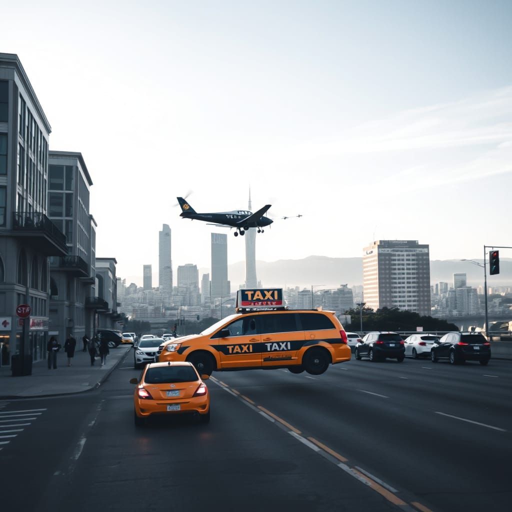 Flying Taxi Over San Francisco Skyline