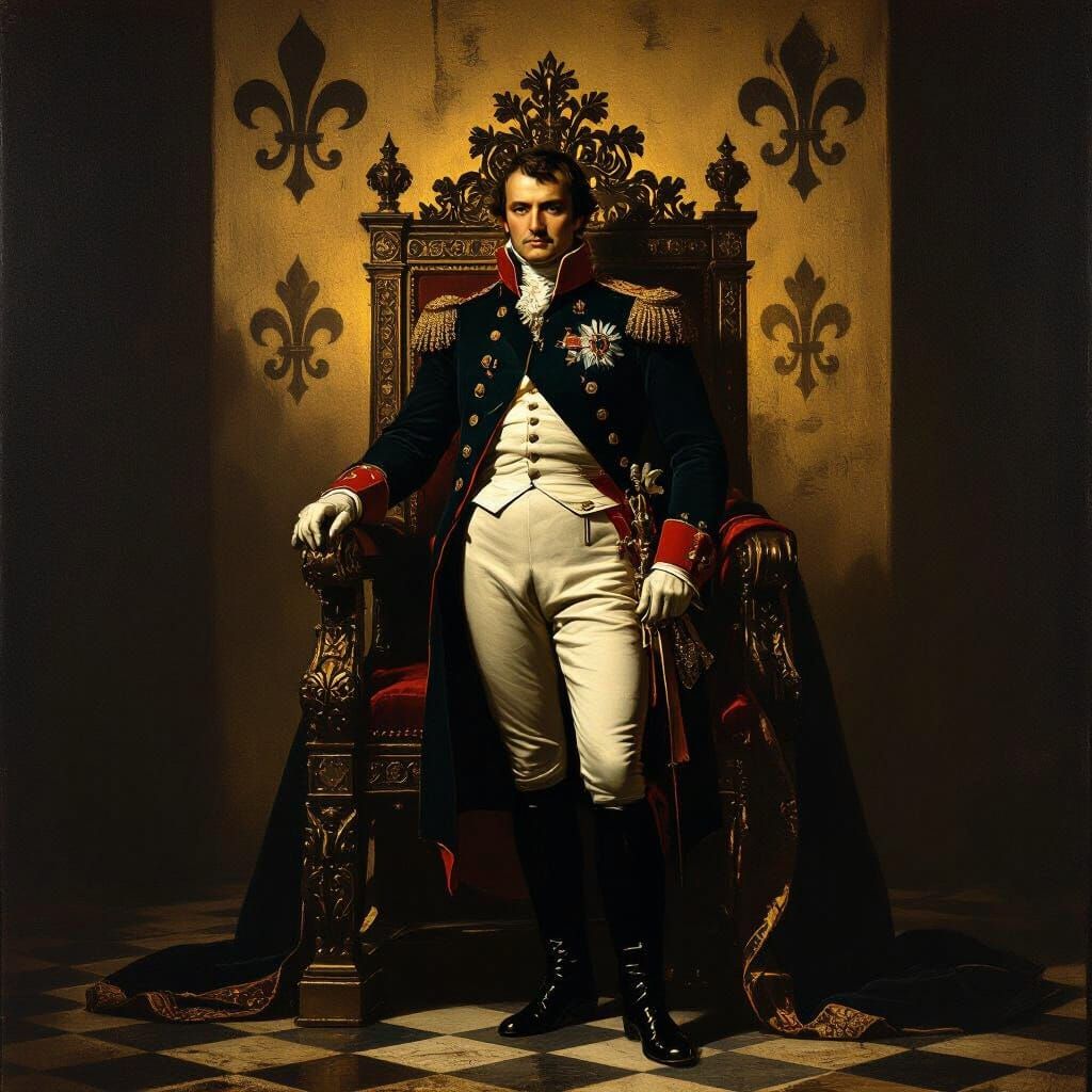 Napoleon in Shadowy Throne Room, Baroque Style