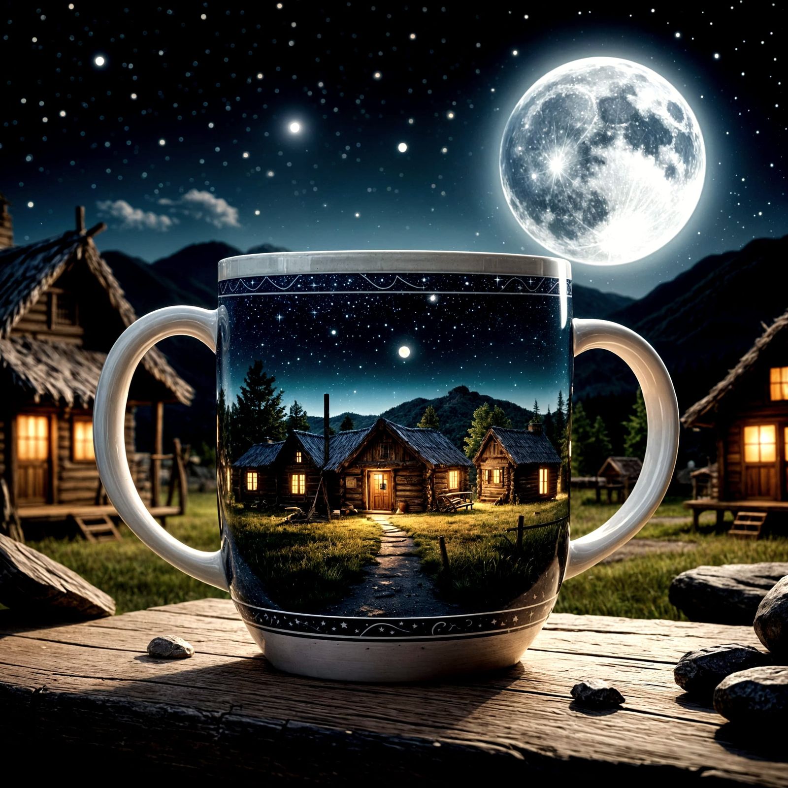 Cherokee Village in a Mug: Hyperrealistic 3D Render