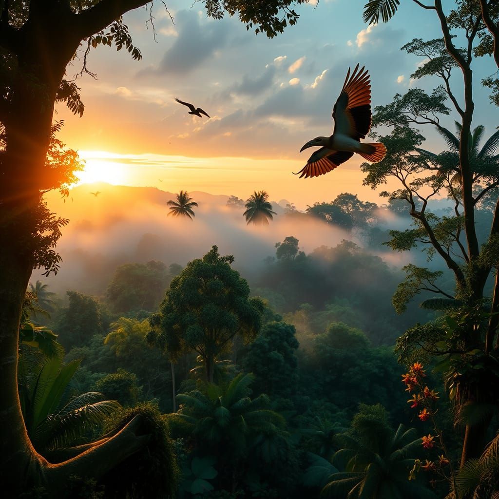 Malaysian Rainforest Sunrise in Golden Light