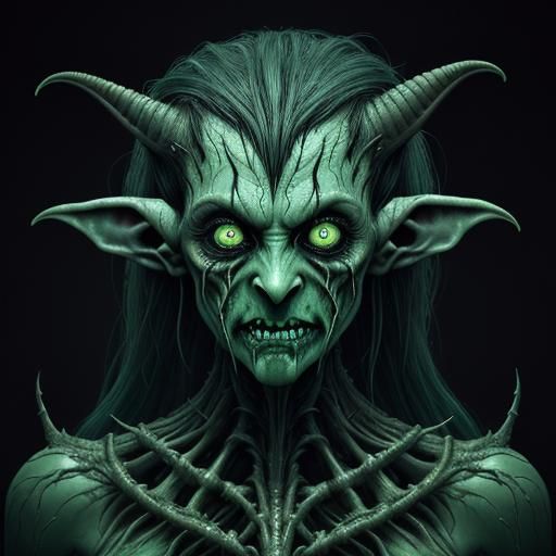 Eldritch Horror: Grotesque Demon in Biomechanical Style