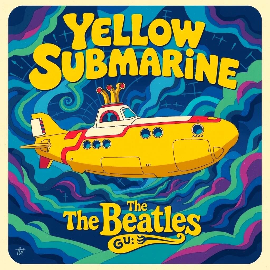 Psychedelic Beatles Adventure in Yellow Submarine Style