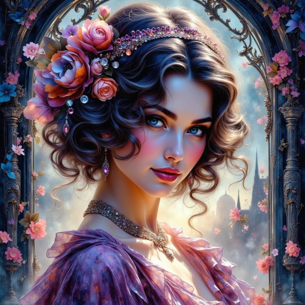 Art Deco Woman Portrait in Watercolor Style