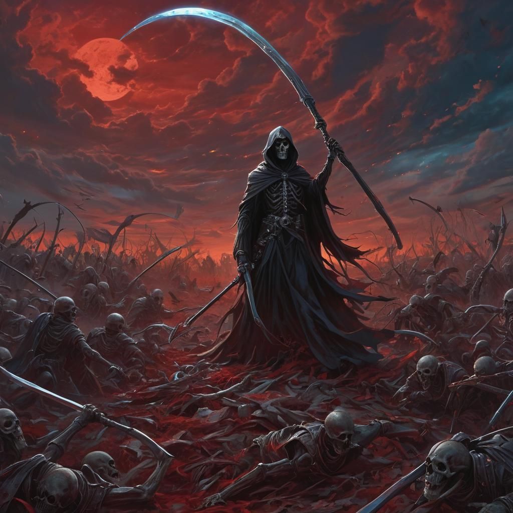 Grim Reaper Over Battlefield in Dark Fantasy Art